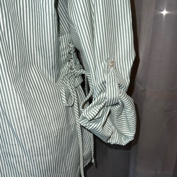 White and Sage Green Striped Collar Shirt - Picture 7 of 10